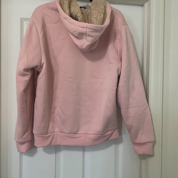 EUC Super cute pink hoodie, full zip very furry soft inside women’s large - Picture 4 of 5